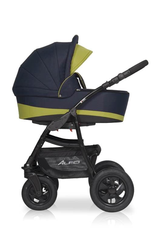 Коляска 2 в 1 Riko Basic Alfa 01 черно-салатовый
