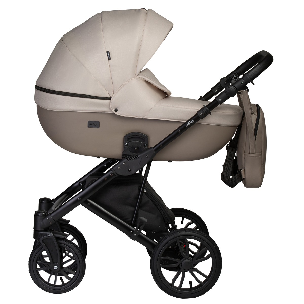 Коляска 2 в 1 Indigo Mio S, 03 (Темно-бежевая кожа + Светло-бежевый)