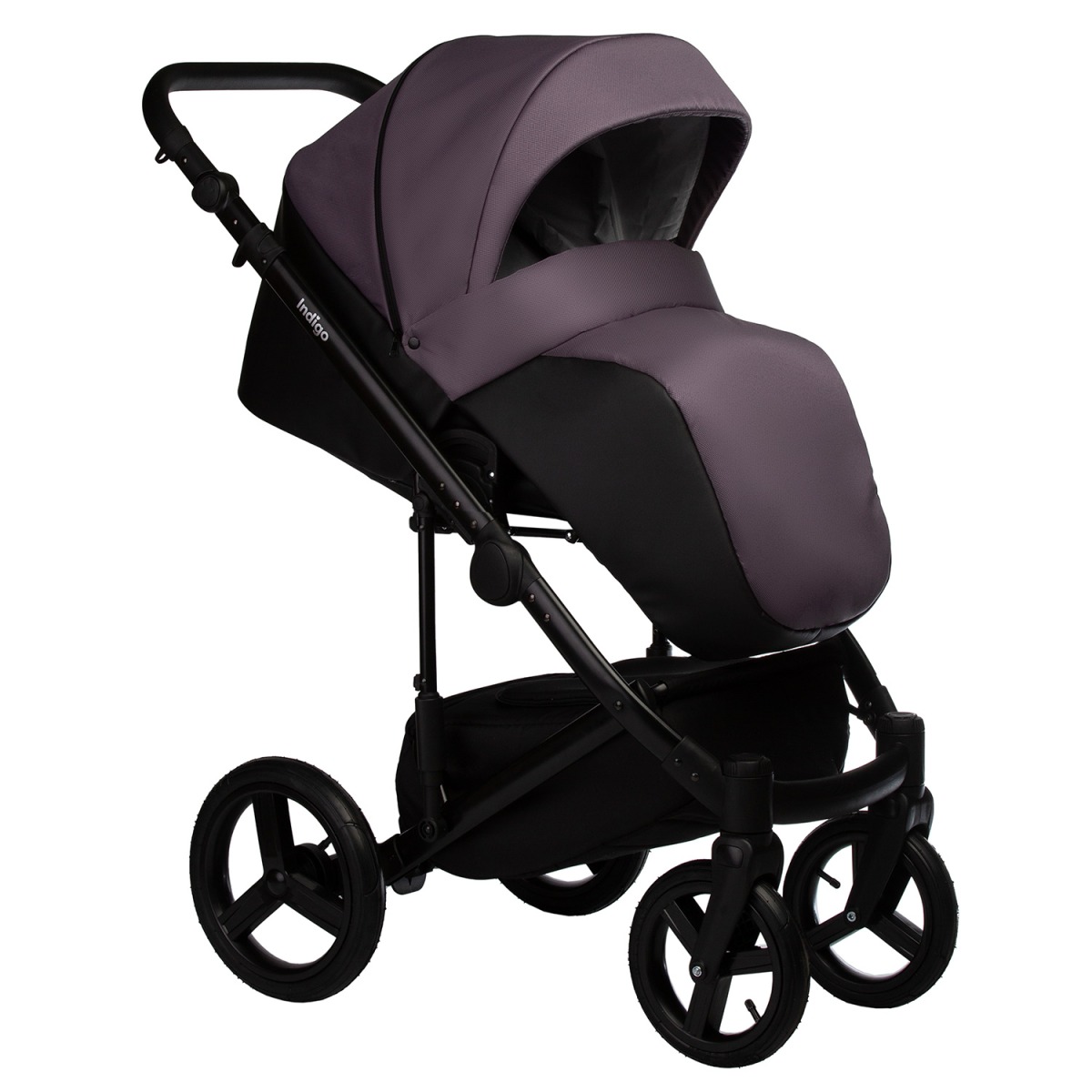 Коляска 2 в 1 Indigo Tour Eco, Te 08 (Черная кожа + Фиолетовый)