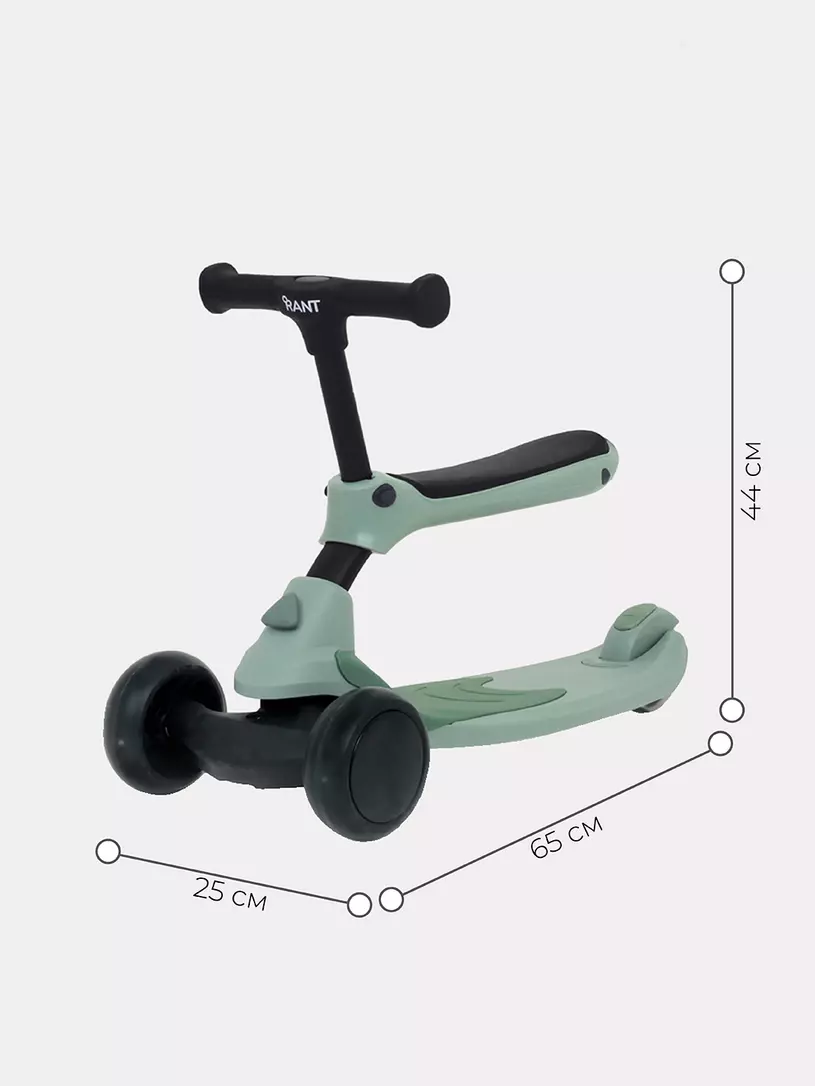 Беговел-самокат Rant Rider со светящимися колесами зеленый