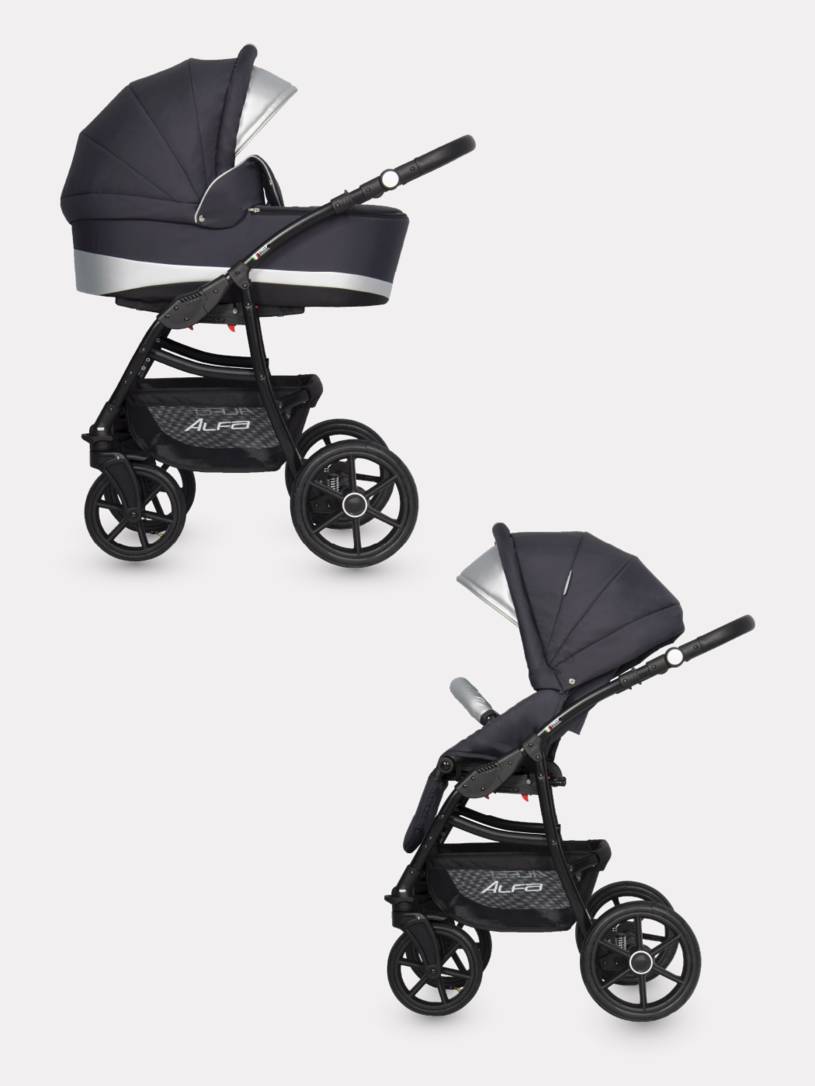 Коляска 2 в 1 Riko Basic Alfa Ecco 01 черно-серебристый