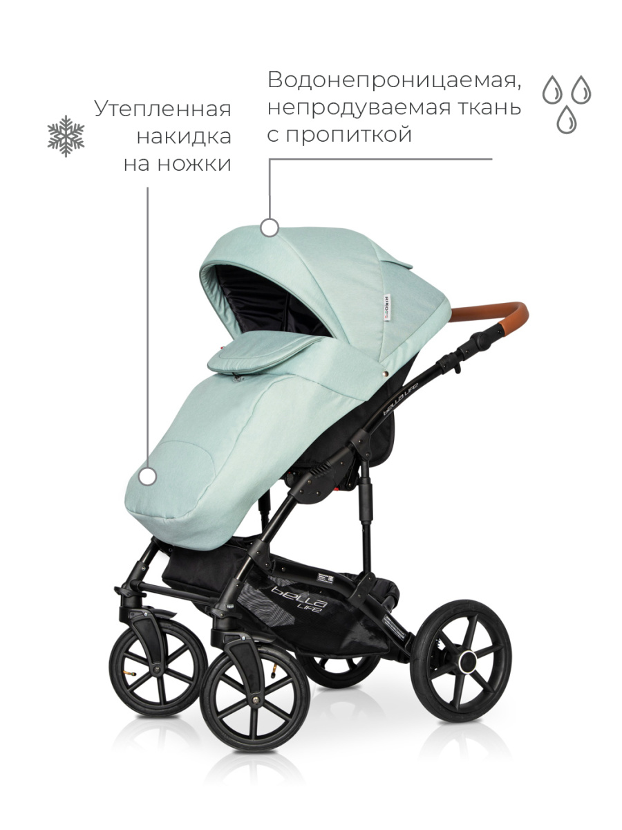 Коляска 3 в 1 Riko Basic Bella Life 02 Basil зеленый