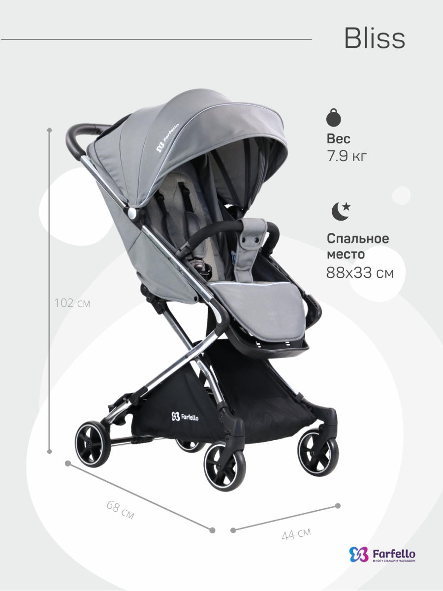 Коляска детская прогулочная Farfello Bliss  (Grey/ Серый)