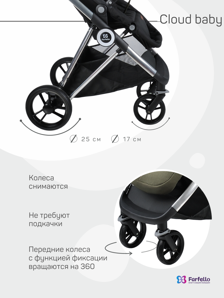 Коляска модульная 2 в 1 Farfello Cloud Baby CB (CB-11 Хаки)
