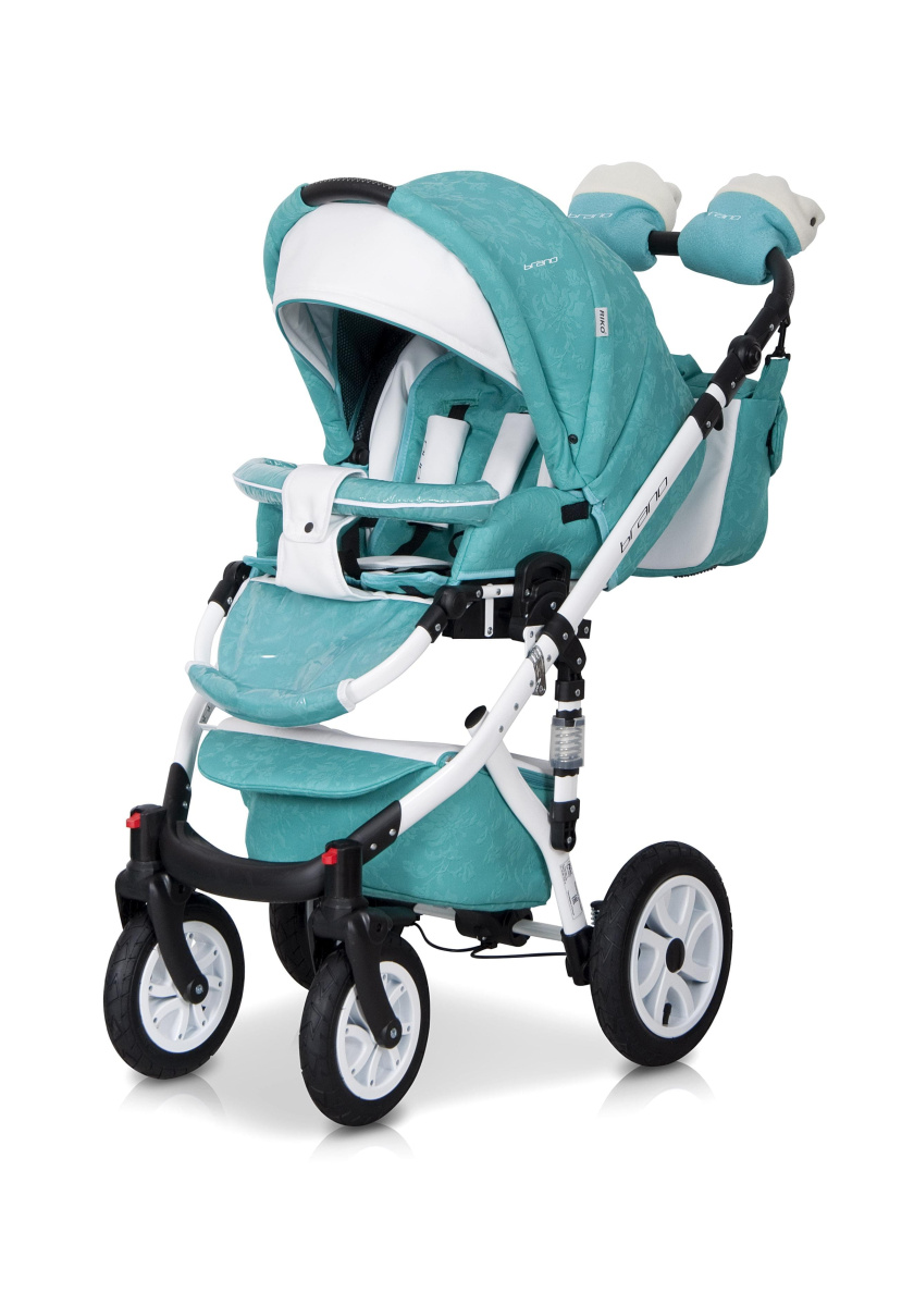 Коляска 2 в 1 Riko Bruno Ecco 15 бело-бирюзовый