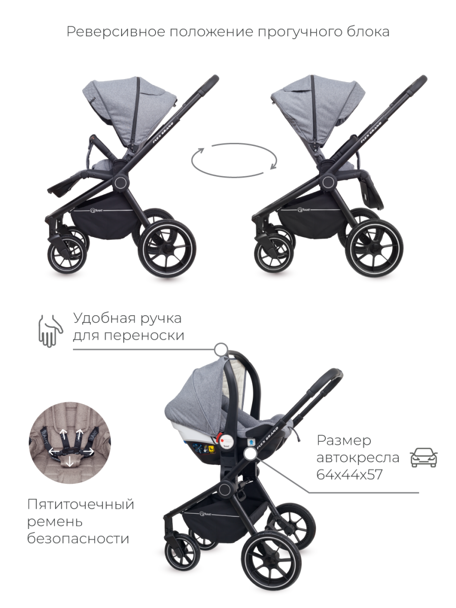 Коляска 3 в 1 Rant Flex Grand Koala Grey темно-серый