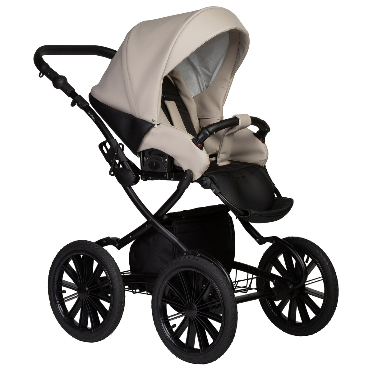 Коляска 2 в 1 Indigo MIO ECO Plus 14 - 04 (черная кожа+св.бежевая кожа)